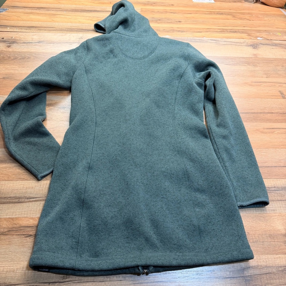 LL Bean Women's size S reg Sweater Fleece Coat Teal Hooded Zip-Up Coat - Picture 3 of 7